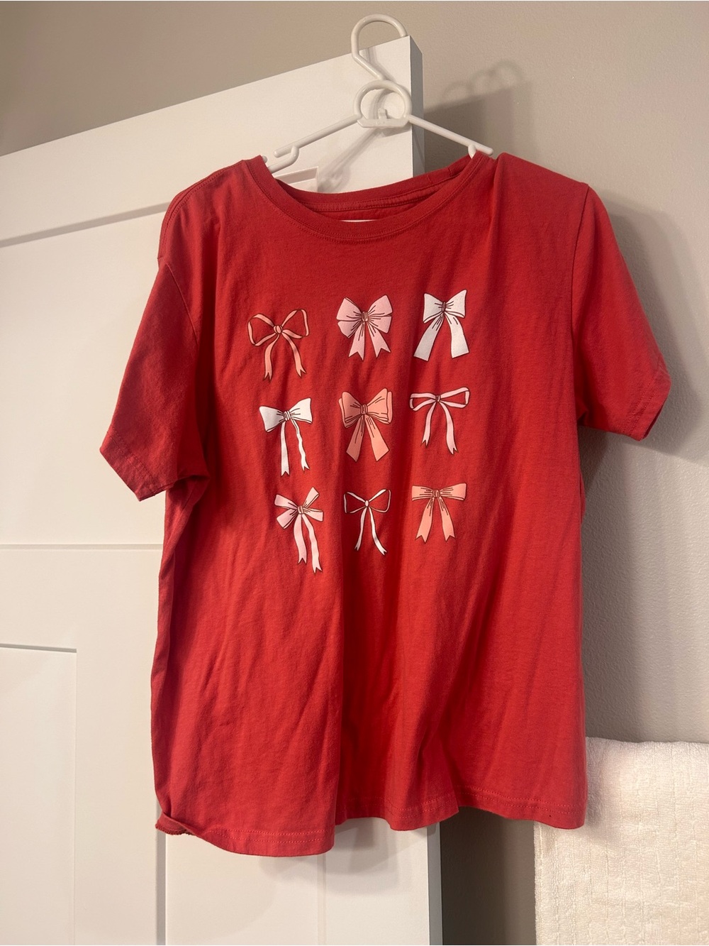 Mighty Fine Red Tee with Pink & White Bow Print